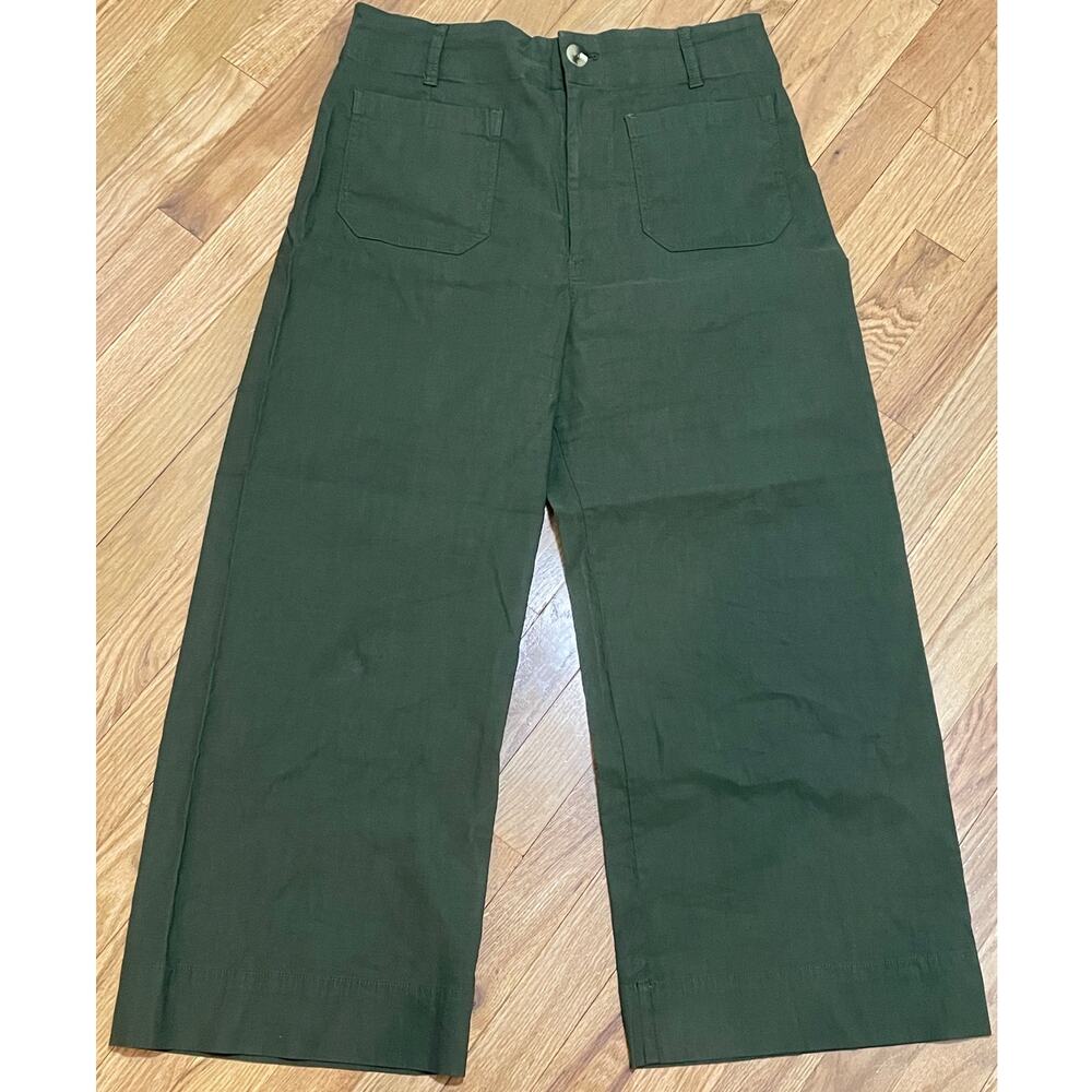Maeve Anthropologie The Colette Wide Leg Linen Blend Pockets forest Green Sz 32